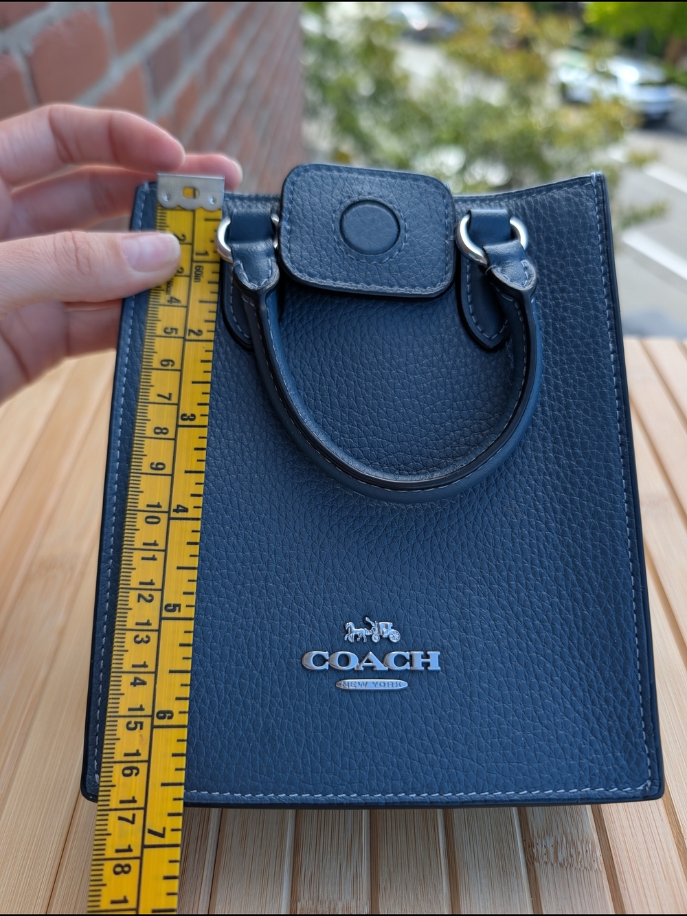 Authentic Coach Mini Cashin Tote Crossbody Bag Blue Pebbled Leather Suede - Picture 13 of 15
